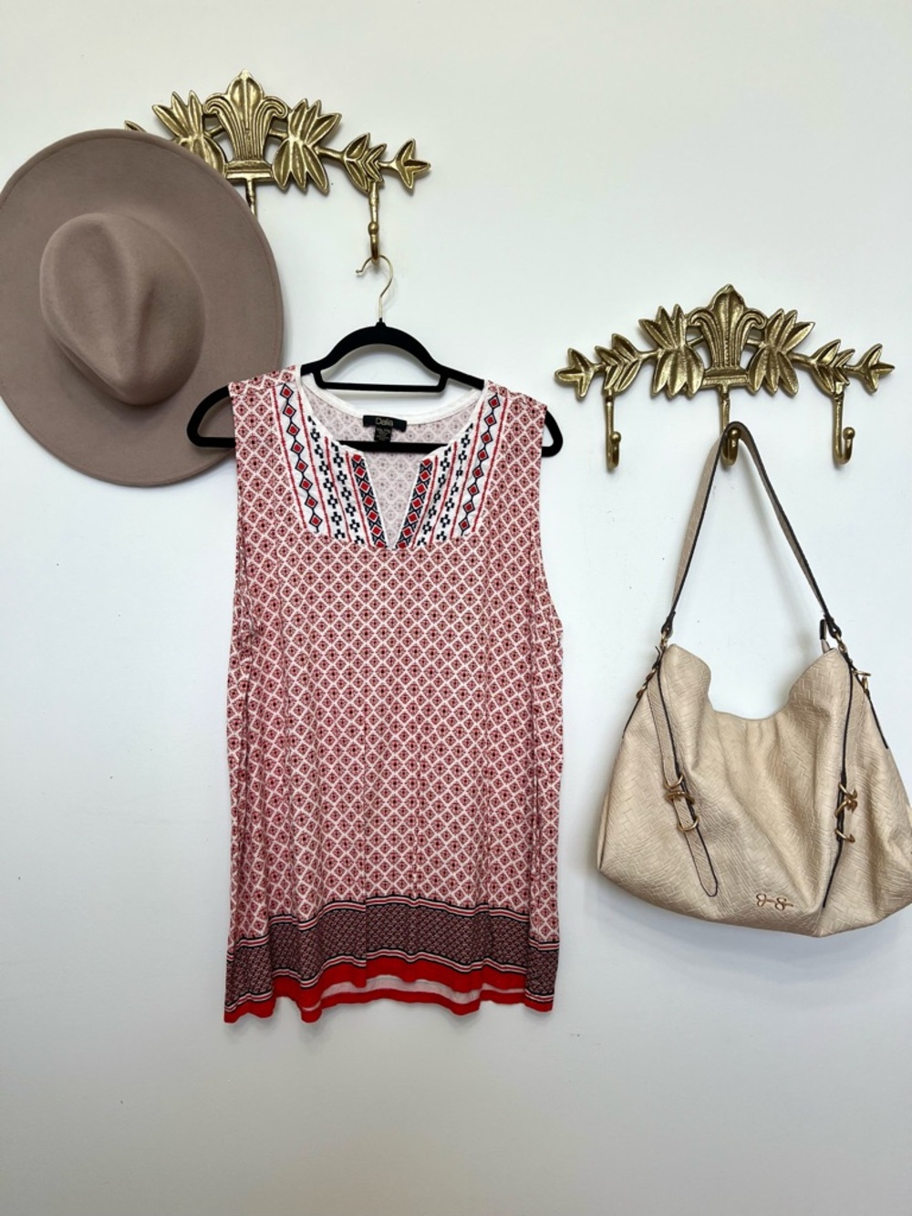 Dalia Red Pink Printed Sleeveless Tunic xxl ptp 25”